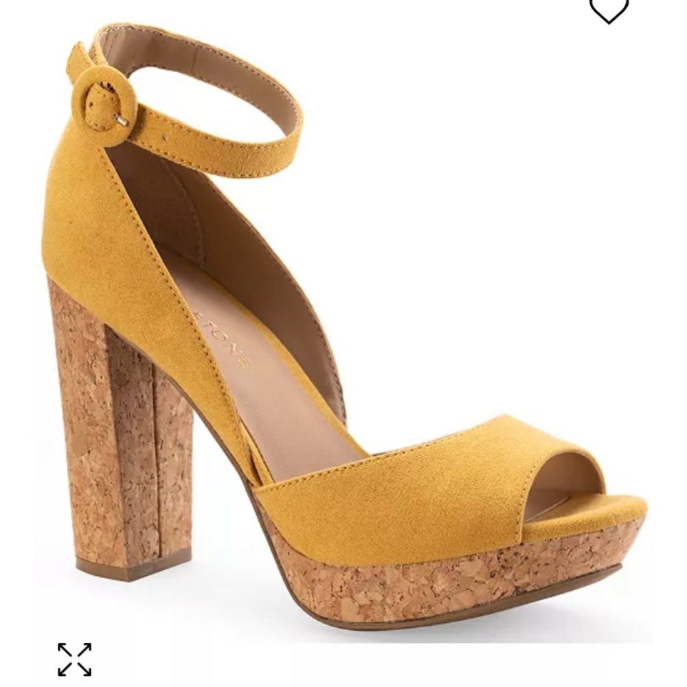 Sun + Stone Mustard Yellow Cork Platform Heels